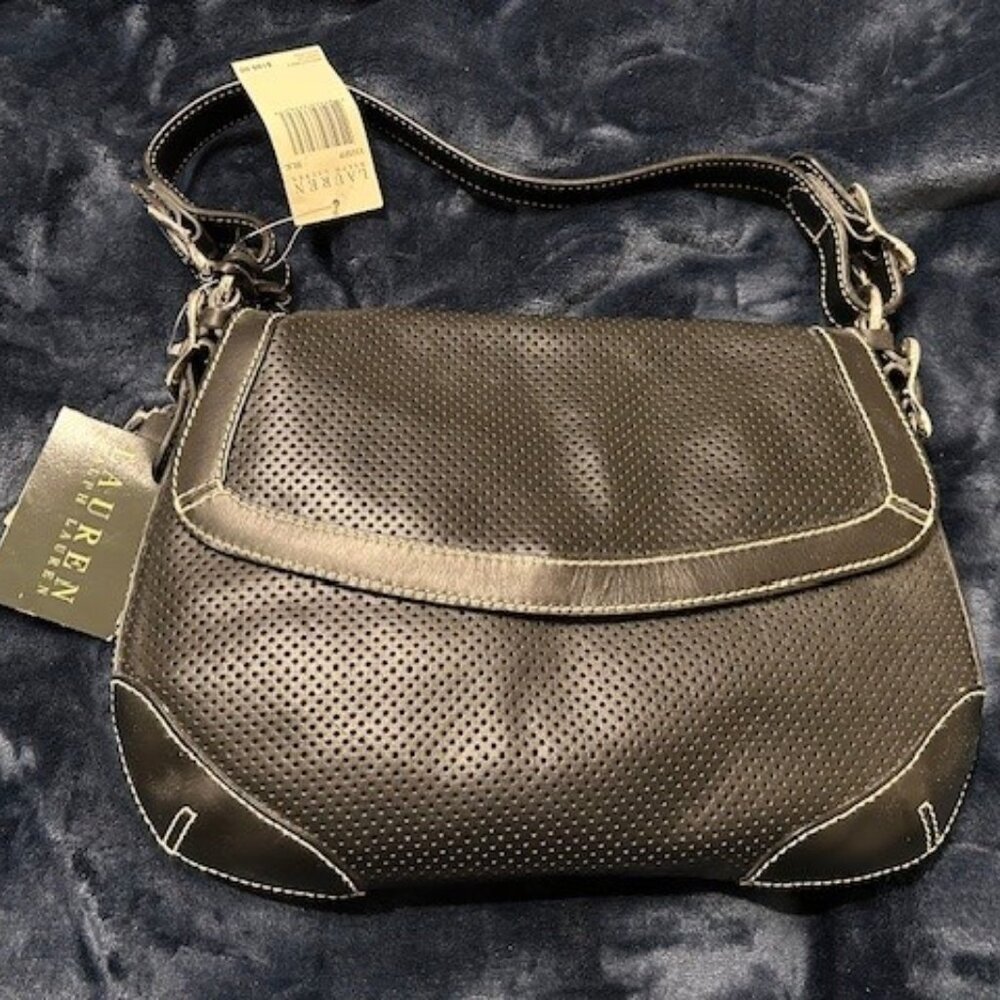 Ralph Lauren leather shoulder purse -Black